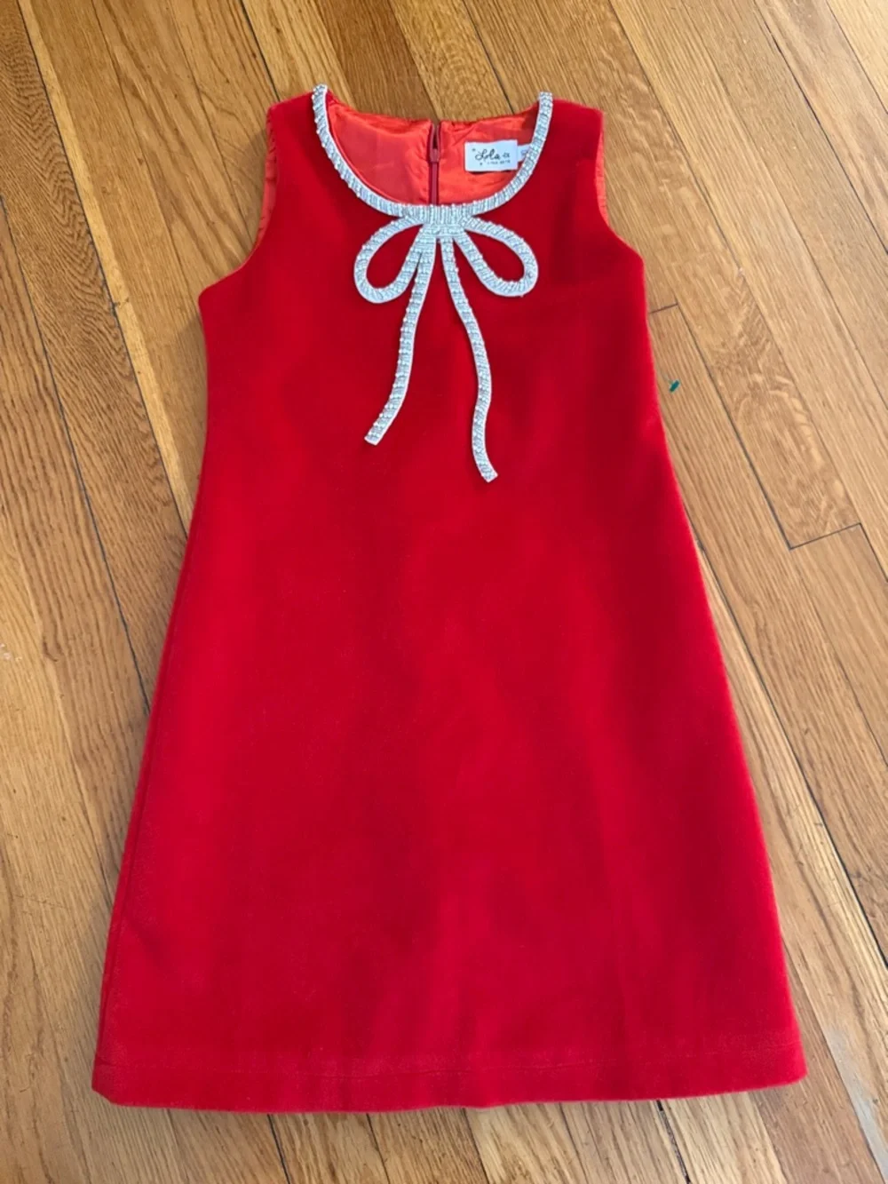 Lola And the Boys red velvet bow embellished holiday girls dress 10Y